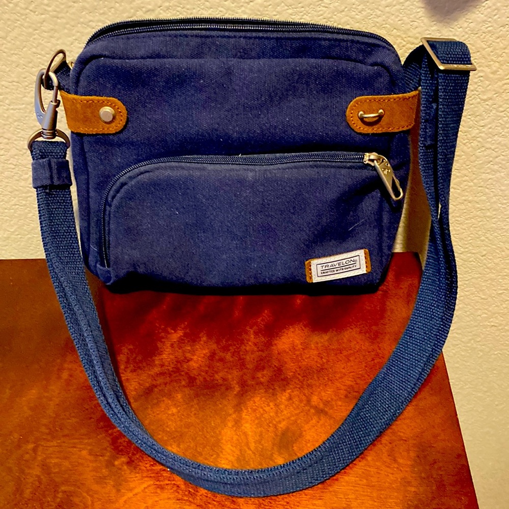 Navy Blue canvas Travelon rfid bag